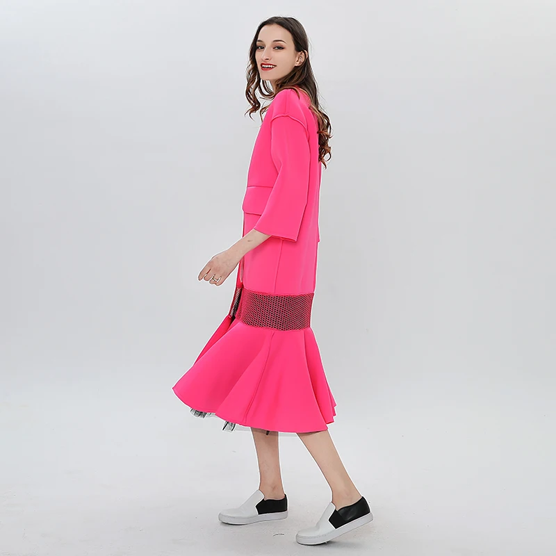 TWOTWINSTYLE Hollow Out Windbreaker For Women V Neck Patchwork Single Breasted Midi Trumpet Trench Coats Spring Fashion Clothing | Женская