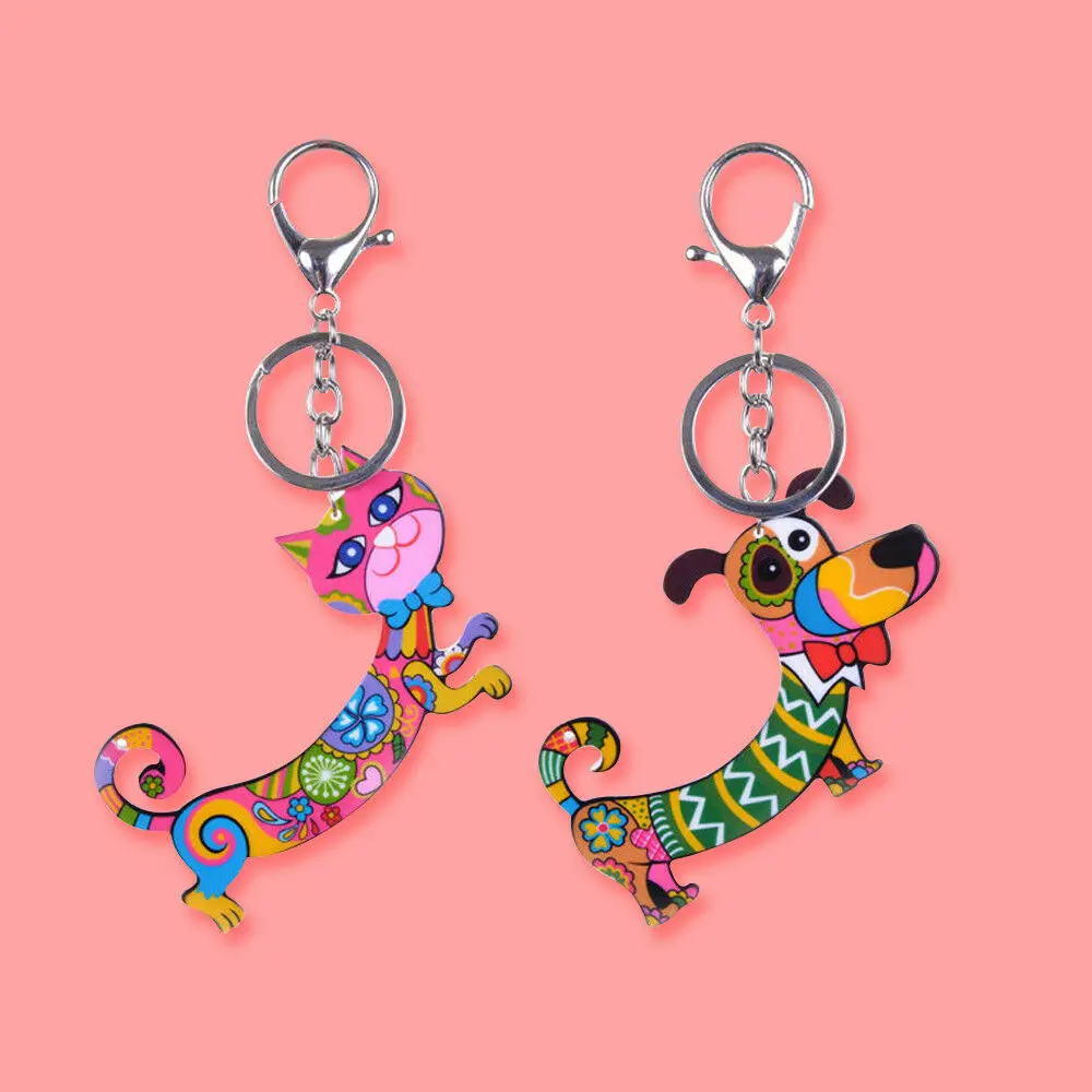 Модный брелок для женщин и девушек с милыми красочными животными кошками