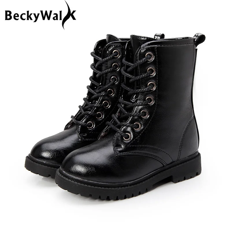 Высокие Детские ботинки для мальчиков и девочек Осень зима мартинсы на шнуровке