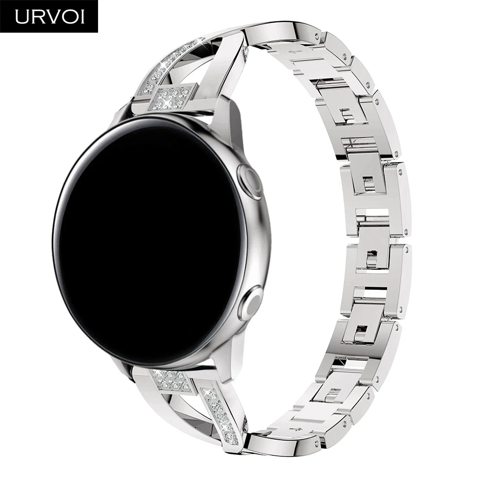 URVOI ремешок для Galaxy Watch Active с двойным X ремешком из нержавеющей стали складывается застежка с цирконом быстроразъемные контакты наручные 42 46 мм