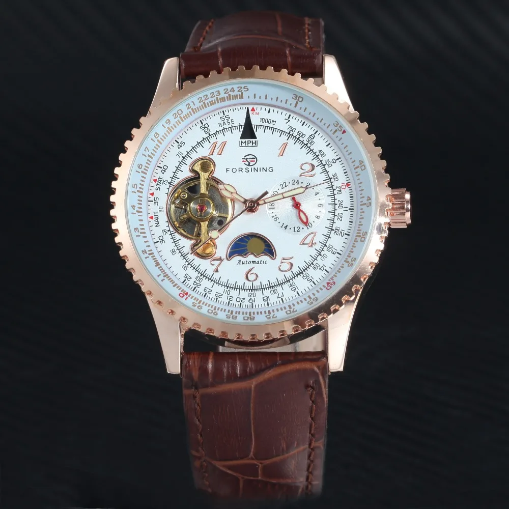 FORSINING Мужские автоматические механические наручные часы Moon Phase Tourbillon дизайн