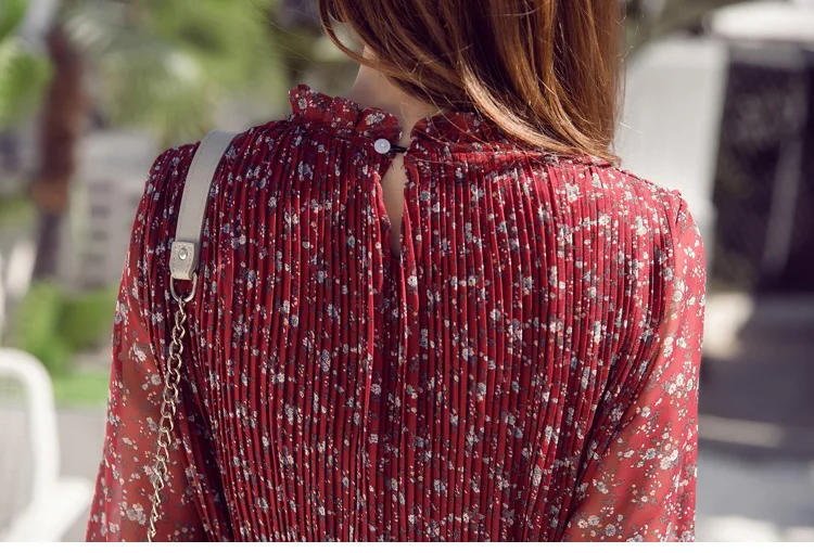 Весна Лето Новое женское элегантное шифоновое платье с цветочным принтом с длинным рукавом модное повседневное женское длинное богемное плиссированное платье для женщин