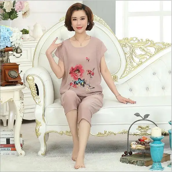 Fdfkalk, XL, XXL, 3XL, 4XL, большие размеры, женские пижамы, летние, с коротким рукавом, из хлопка и льна, пижамы, пижамы для женщин, пижамы, Q1015 - Цвет: bean paste