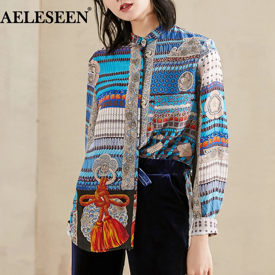 AELESEEN Роскошные офисные женские новые блузки 2018 зимние шелковые с длинным рукавом