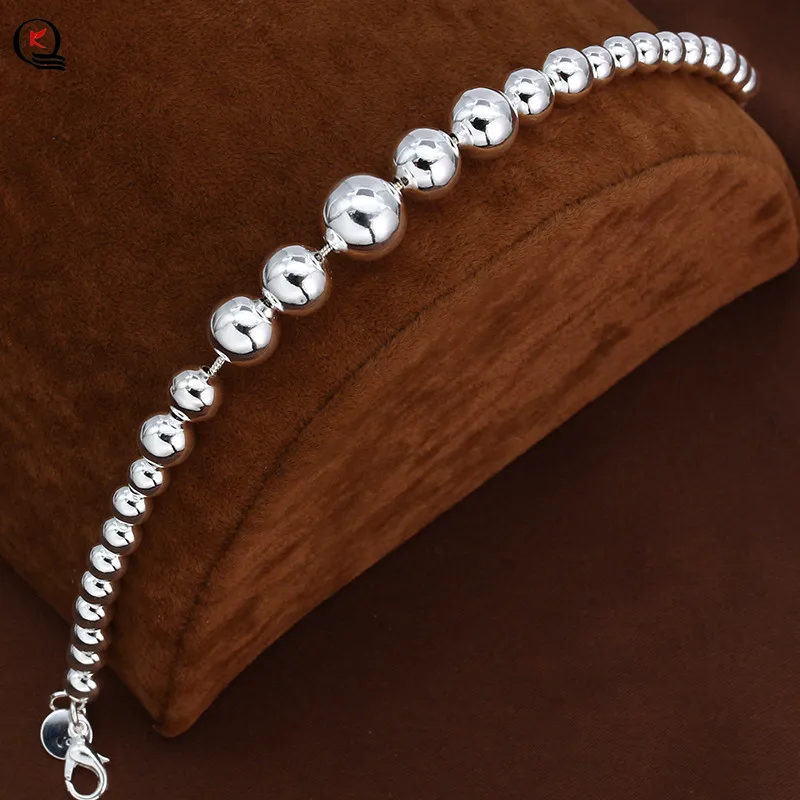 Fashion Silver Plated Round Beads Chain Bracelets For Women Engagement Wedding Gifts Jewelry Hand Supply Wholesale | Украшения и