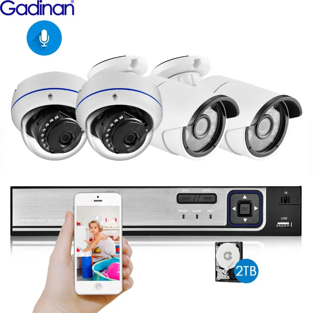 

Gadinan 4CH 5MP POE NVR Kit Security Camera System 5.0MP IR Indoor Outdoor CCTV Dome POE IP Camera P2P Video Surveillance Set
