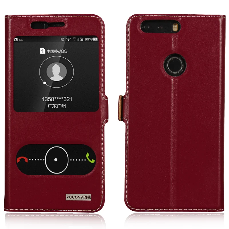 Genuine Natural Cow Cowhide Leather Case View Window For Huawei Honor 8 Magnetic Filp Phone Cover + Gifts | Мобильные телефоны и