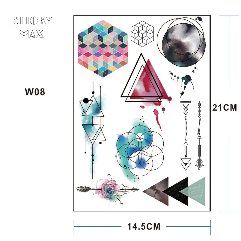 W08 1 шт. Акварельная Геометрическая Волшебная татуировка с треугольником
