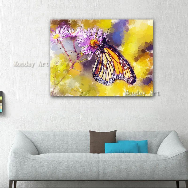 

Large Size Hand Painted Landscape Butterfly Oil Painting on Canvas Wall Art Pictures flower painting For Living Room Home Decor