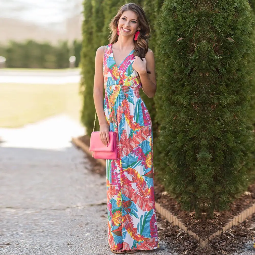 Женское винтажное платье без рукавов с v-образным вырезом летнее цветочным