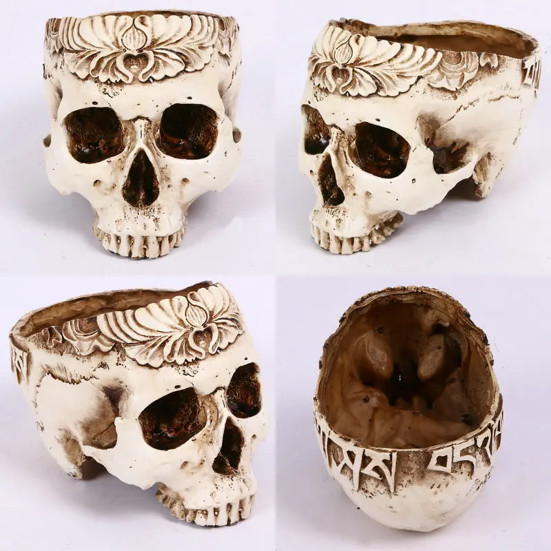 

50PCS Human Skull Planter Archaize Garden Storage Pots Resin Finish Skeleton Container Flowerpots Home Decoration
