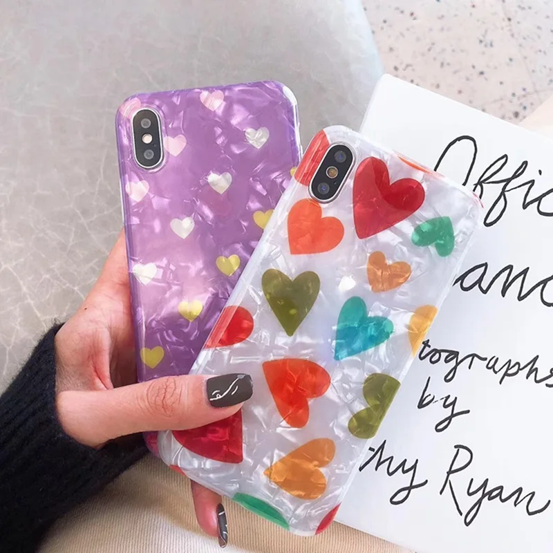 Цветной чехол для телефона с узором в виде сердечек iphone 6 6s 7 8 Plus полноразмерный