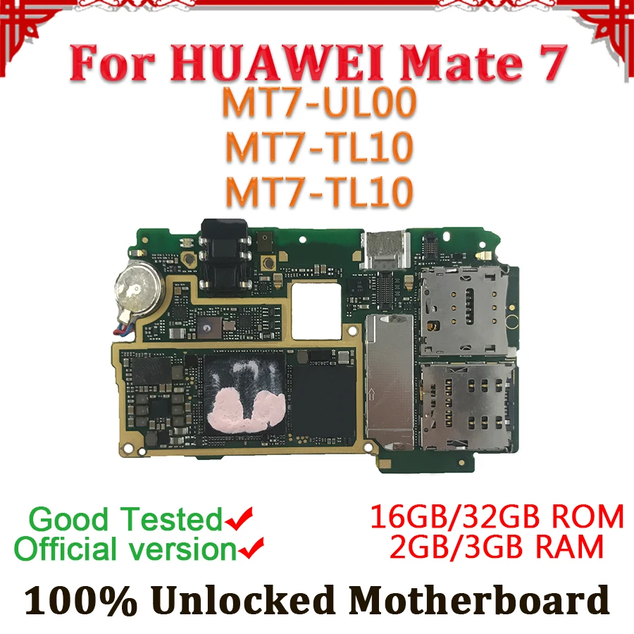 Разблокирована для huawei mate 7 материнская плата MT7-UL00 MT7-TL10 с полным чипом для huawei mate 7 материнская плата