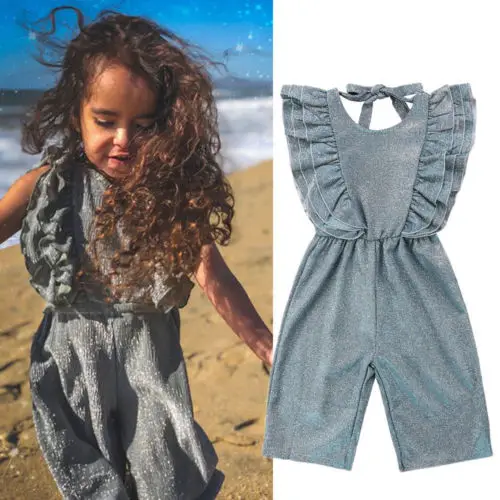 Летнее для девочек повседневный комбинезон без рукавов одежда маленьких летний