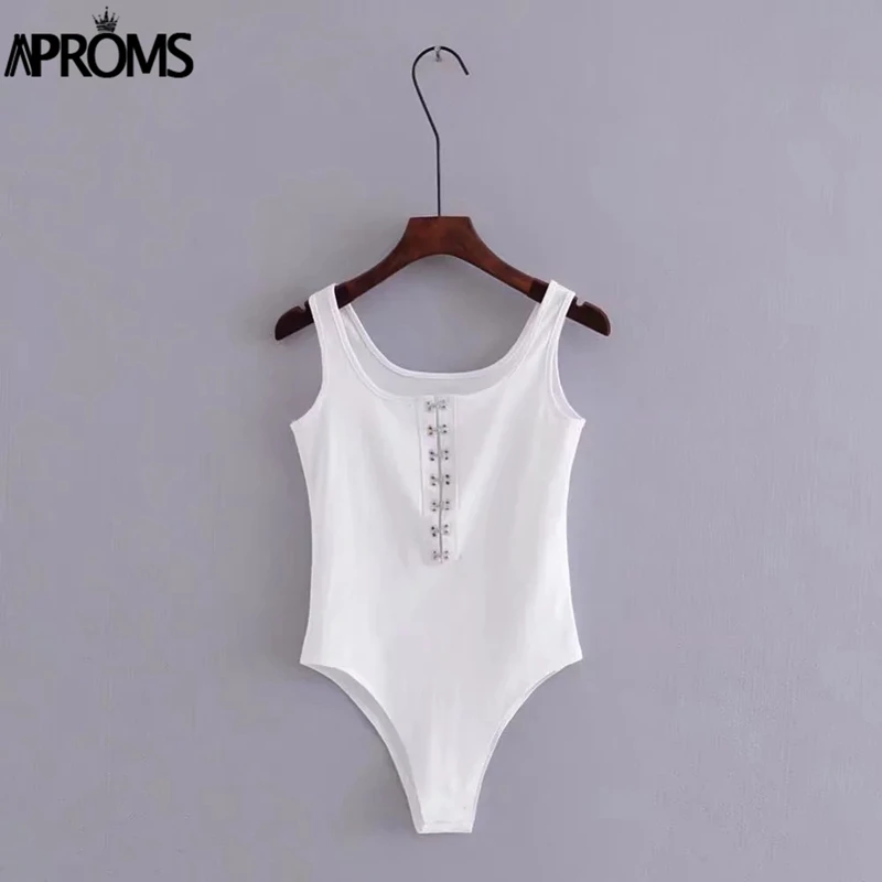 Aproms черный, белый, хлопковый базовый боди для женщин, сексуальный, без рукавов, застежка, кнопка, облегающий, Облегающий комбинезон, комбинезон, уличная одежда, комбинезоны