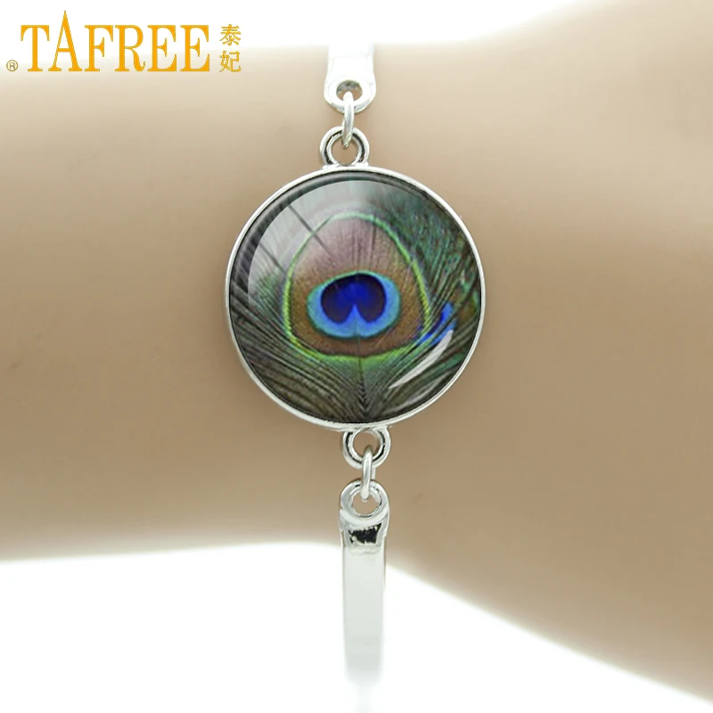 Браслет TAFREE с изображением павлиньих перьев очаровательное зеленое перо