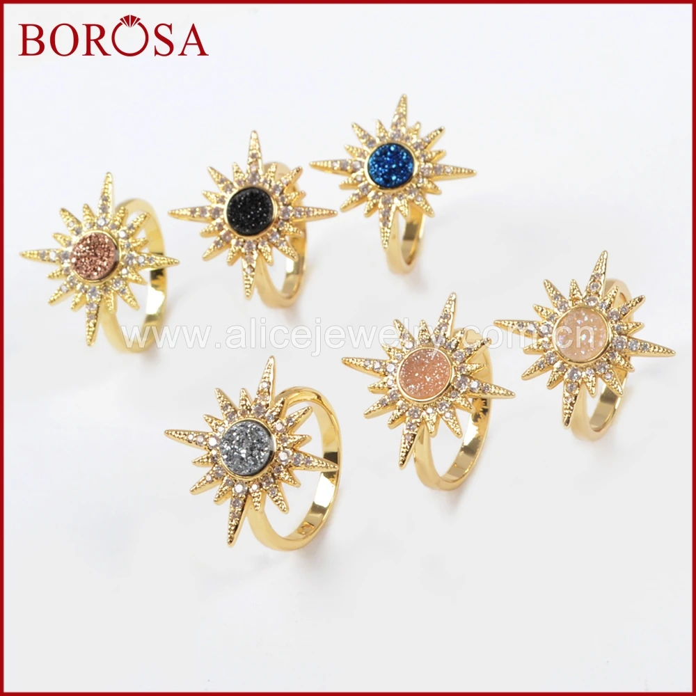 

Женские кольца BOROSA, с микро кристаллами, с кристаллами, разноцветные, с друзой, 7 размеров, ZG0249