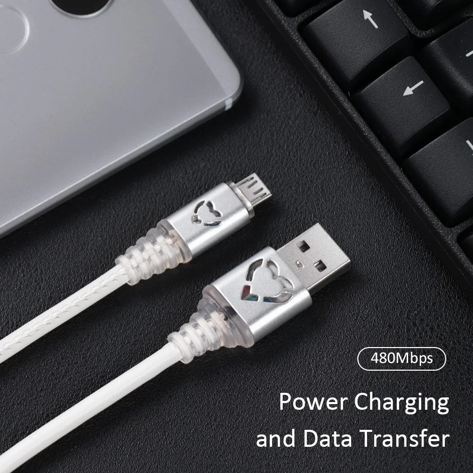 Olaudem 5 в 2A кожа Micro usb кабель светодиодный 1 м USB быстрая зарядка для зарядки кабели