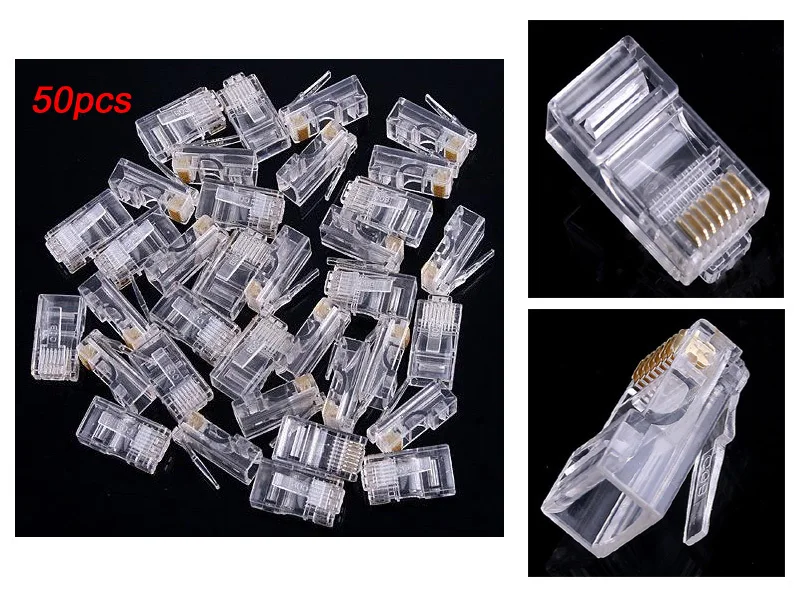 50 шт. 8P8C RJ45 сетевой разъем для кабеля UTP Cat5 Cat5e Cat6 наконечники прилагаются, s453