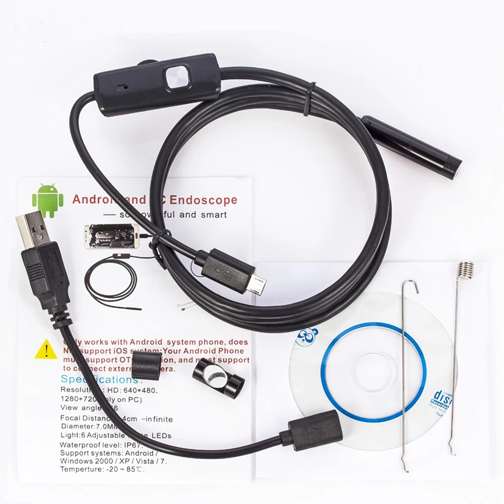 Водонепроницаемая камера эндоскоп 6 светодиодов 5 мм 1 3 МП м 2 м|endoscope android|endoscope