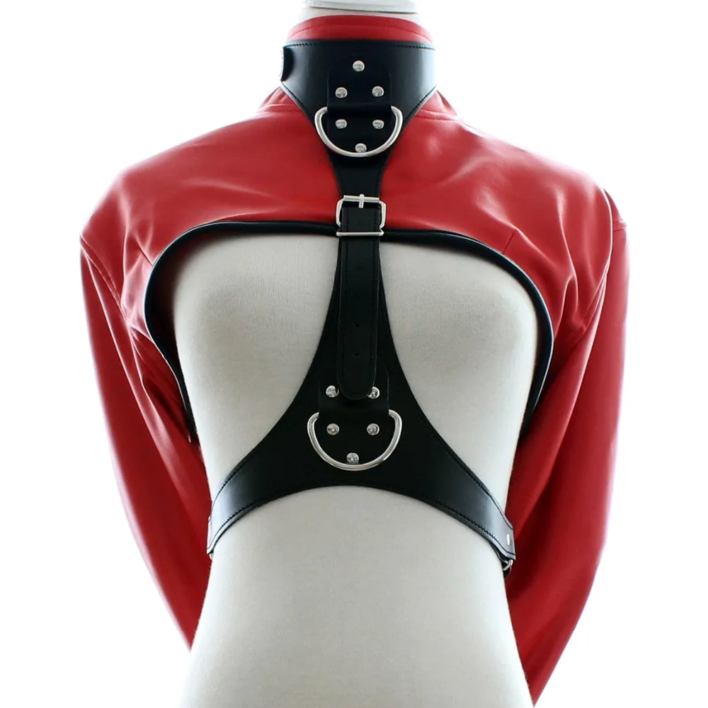 

Red PU Leather strap on spreader Fetish body bondage handcuff arm restraint harness SM Adult Sex Game Toy for couple women men