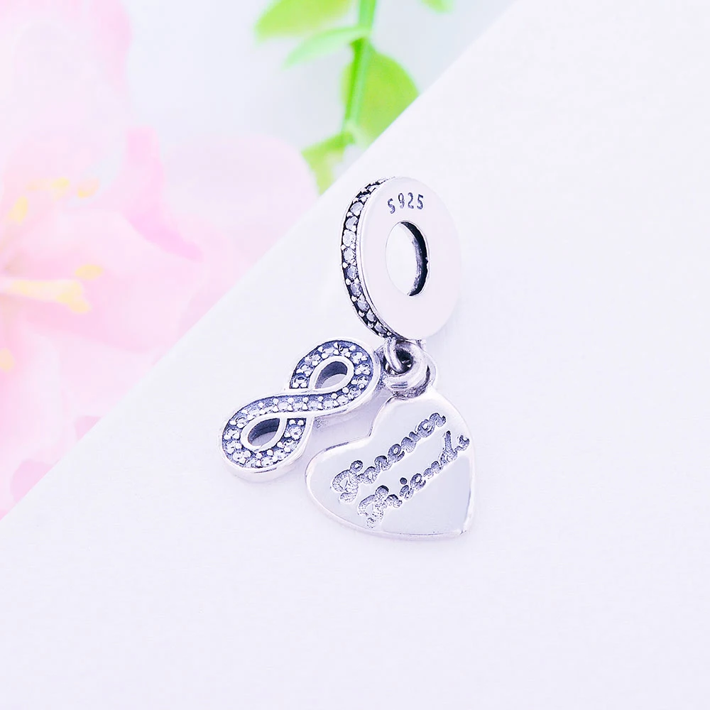 Fit Pandora оригинальные Подвески бусины браслет подлинный 925 пробы серебро навсегда Подвеска для друзей Berloque зимний стиль