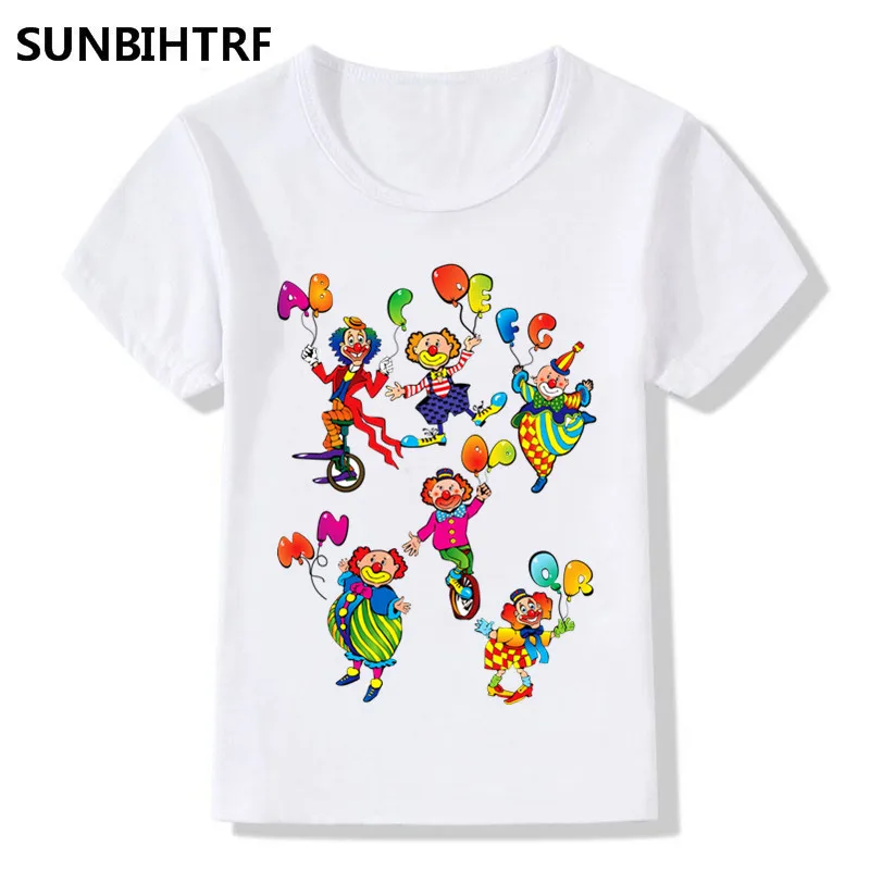 Детские Забавные футболки с принтом клоуна детские летние топы одежда короткими