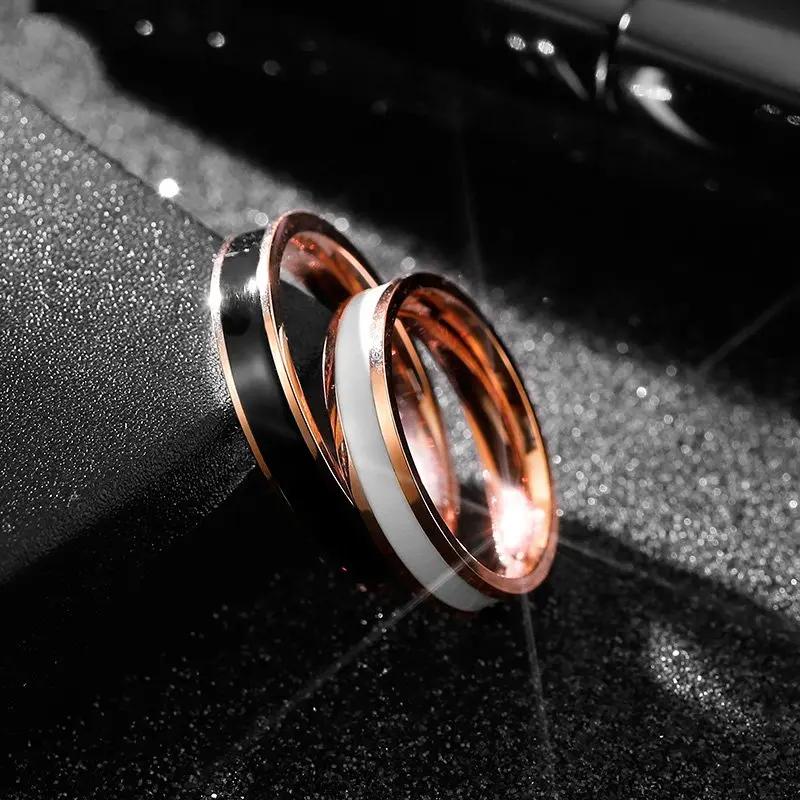 Кольцо для женщин и мужчин розовое золото белый черный цвет свадебное ювелирное