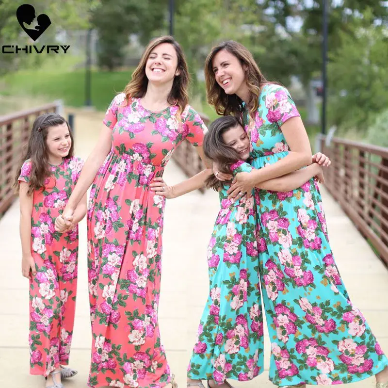 Новинка платья для мамы и дочки Chivry длинное платье макси с коротким рукавом