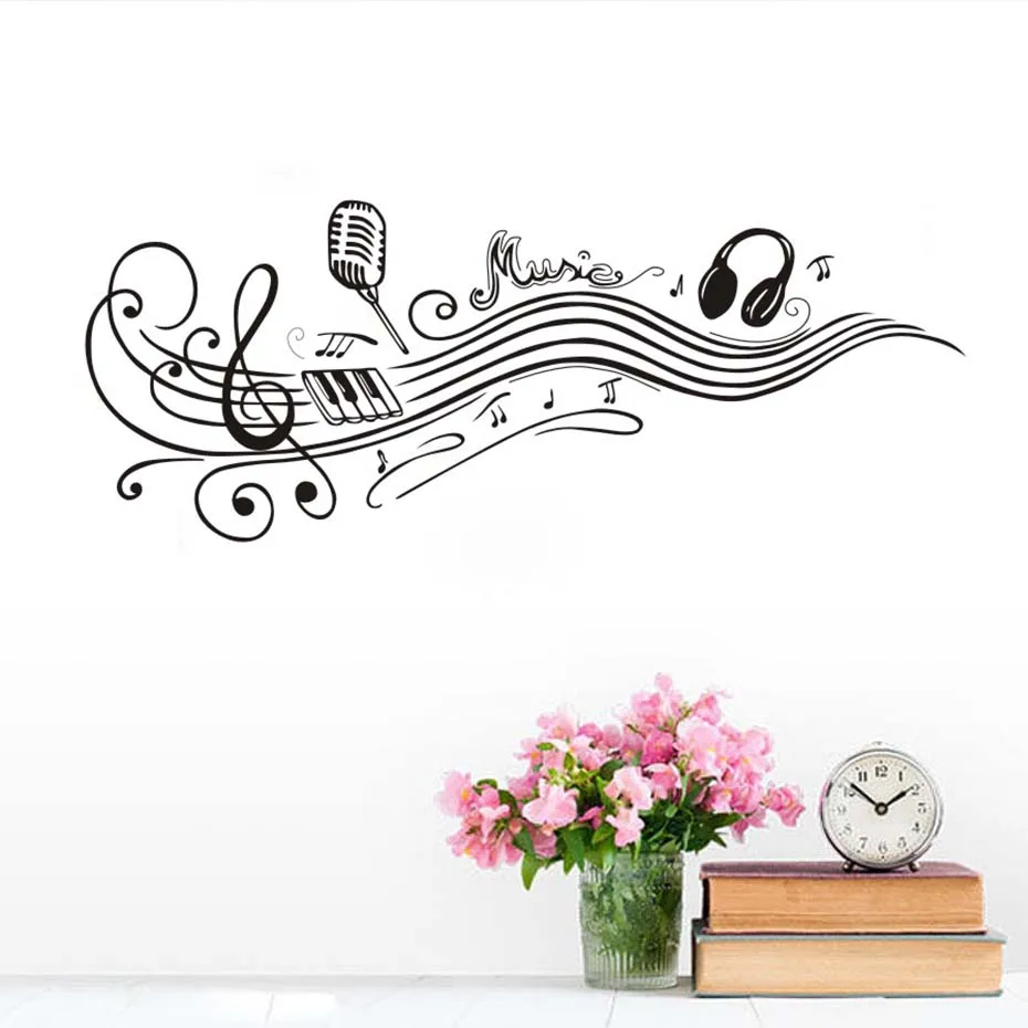 Съемные танцевальные музыкальные нотки настенные наклейки микрофон наушники