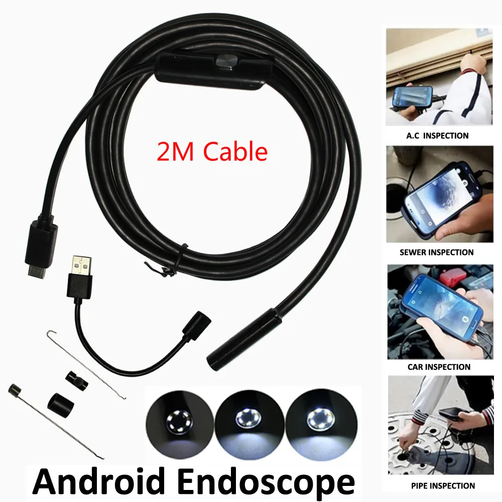 Usb эндоскоп с кабелем 2 м объектив 5 мм 6 светодиодов|endoscope android camera|ip cameraandroid camera |