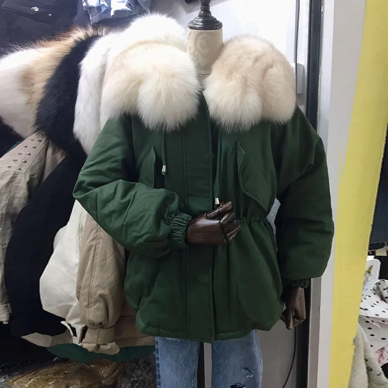 Large Real Fox Fur Collar New Winter Coat Jacket Women Female Loose Short Down Parka Thick Warm 90% White Duck Down Jacket