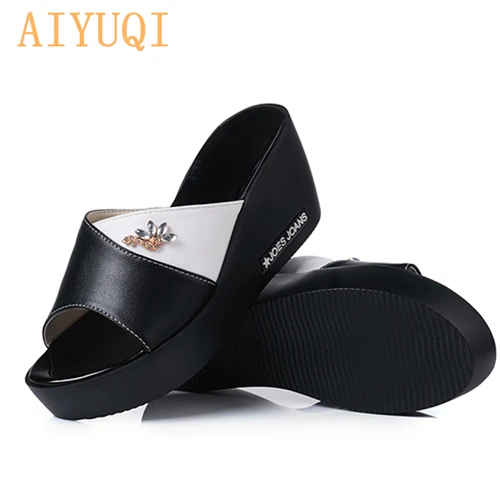 white AIYUQI; коллекция года; летние туфли и шлепанцы для женщин; обувь на высокой платформе; уличные вьетнамки из натуральной кожи; женская обувь на танкетке - Цвет: white