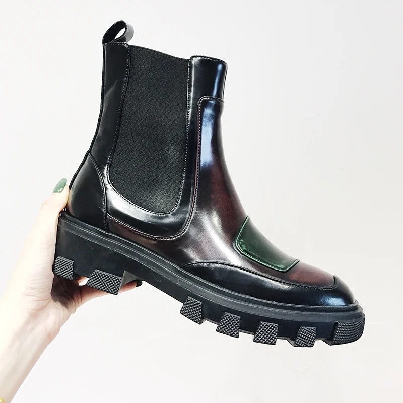 Женские ботильоны без застежки ковбойские ботинки на платформе Осень зима