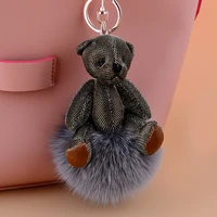 fashion fluffy fox hair ball diy women cute animal bear keychains bag charms pendant accessories best girlfriend gift