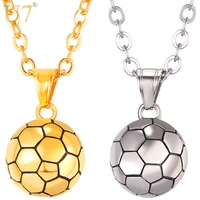 u7 stainless steel football pattern pendant link chain necklace for menwomen sport boy soccer fan hip hop jewelry p1095