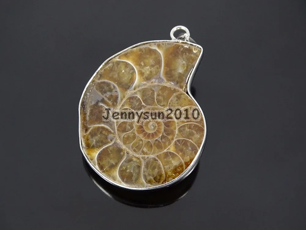 Natural Ammonite Fossil Snail Gems Stone Silver Plated Pendant Charm Beads 26mm Necklace Earrings Jewelry 10Pcs/Pack | Украшения и