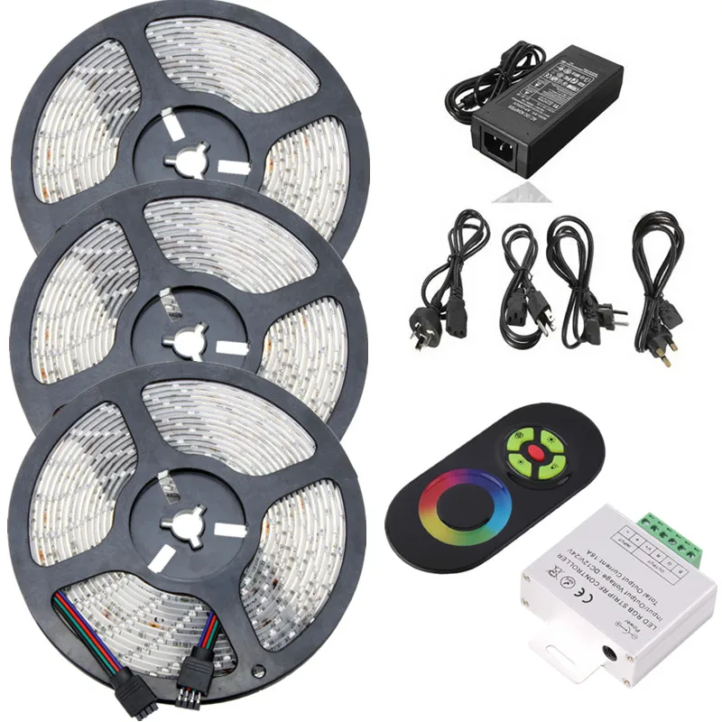 SMD 2835 Водонепроницаемая rgb-светодиодная лента постоянного тока 12 В Низкая напряжение Светодиодная лента освещение 5 м 10 м 15 м комплект с ИК музыкальный светодиодный пульт управления и питания