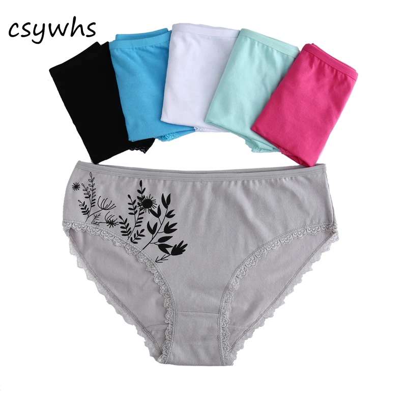 

CSYWHS Sexy Briefs Cotton for Women Lace Mid-rise Panties Underwear Women's Printing Lingerie Panties Plus Size 2 3 4xl 6pcs/lot