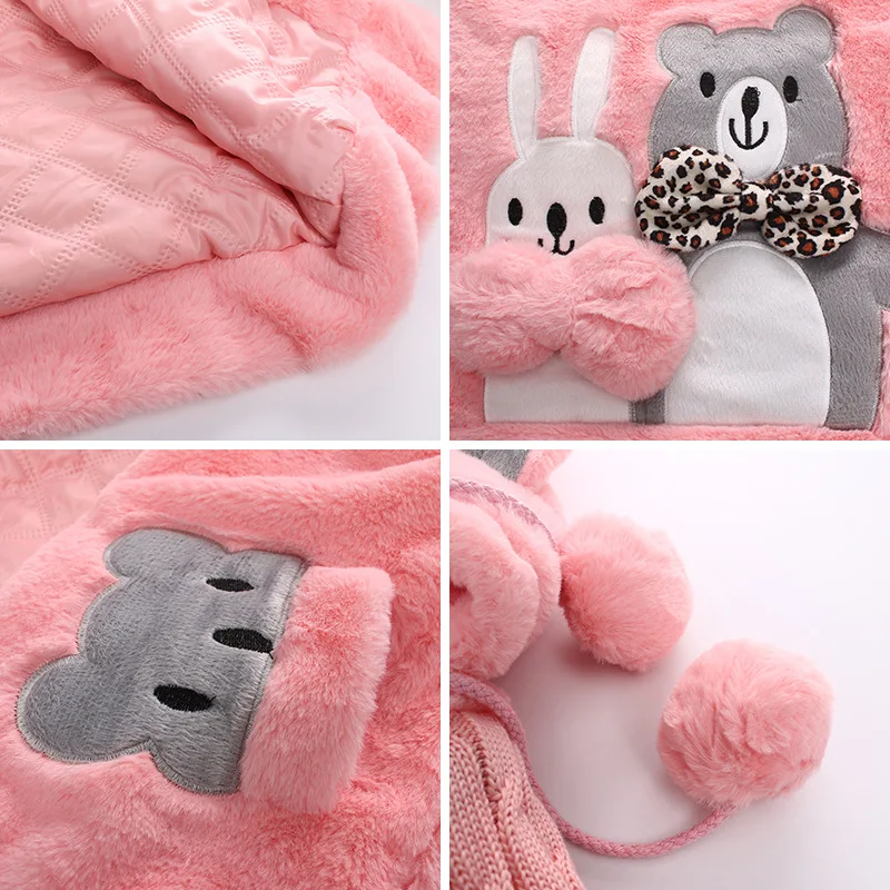 Зимнее флисовое пальто для девочек с милым кроличьим медведем теплая куртка