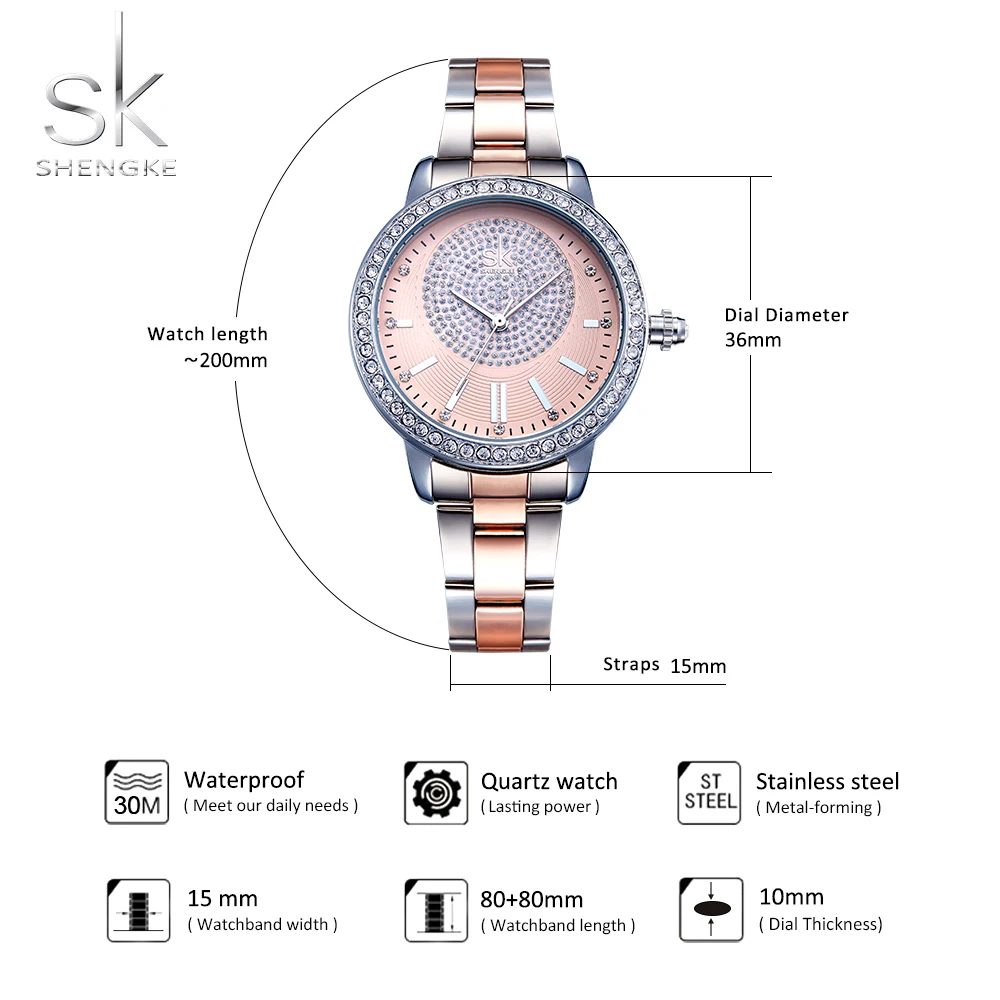 

Fashion elegant Brand ShengKe Ladies Quartz Watch Women Casual Dress ladies Rhinestone Bracelet Watch Rose Gold Crystal reloje m