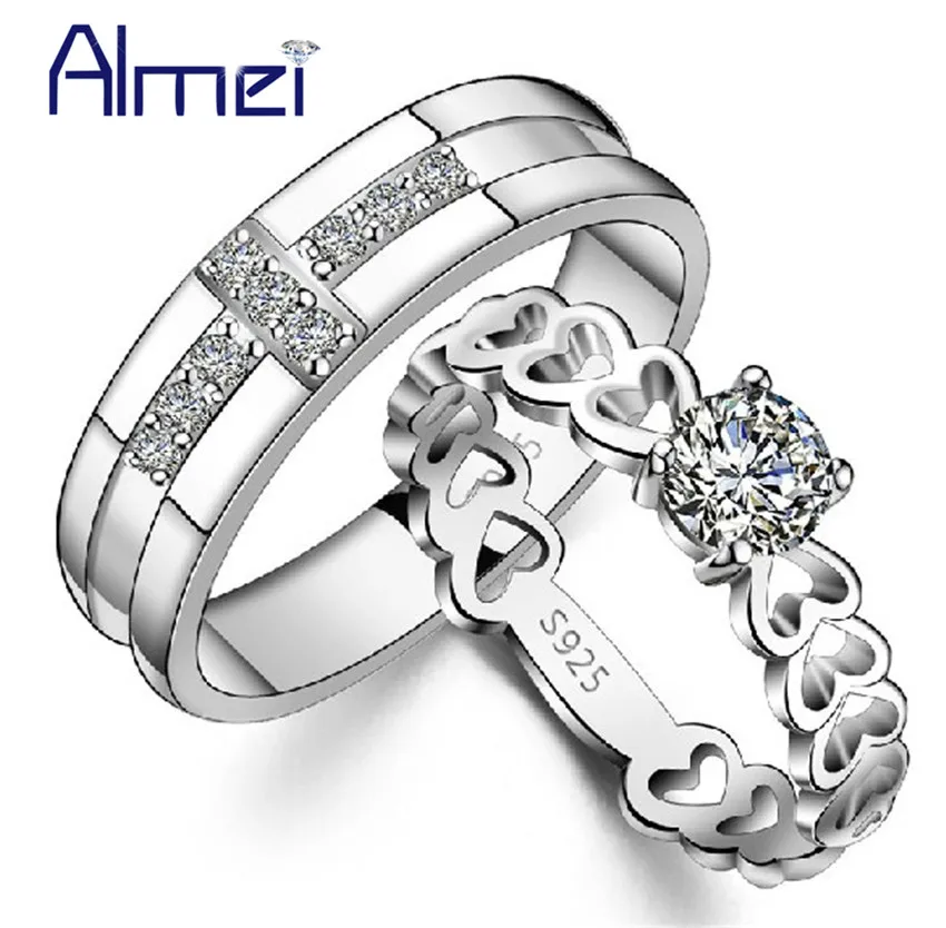 Almei 30% От Свадебного &quotФианит&quot Пара Кольца Женщины Мужские Кубический циркония