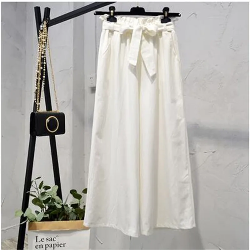 Women Casual Pants 2018 Autumn New Fashion Sash Elastic Waist 7 Colors High Wide Leg Loose Trousers | Женская одежда