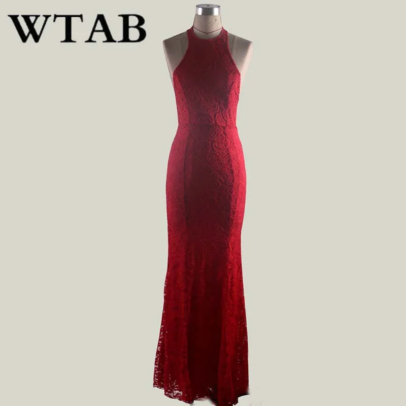 Женское платье с открытой спиной WTAB Vestidos длинное красное лямкой на шее без