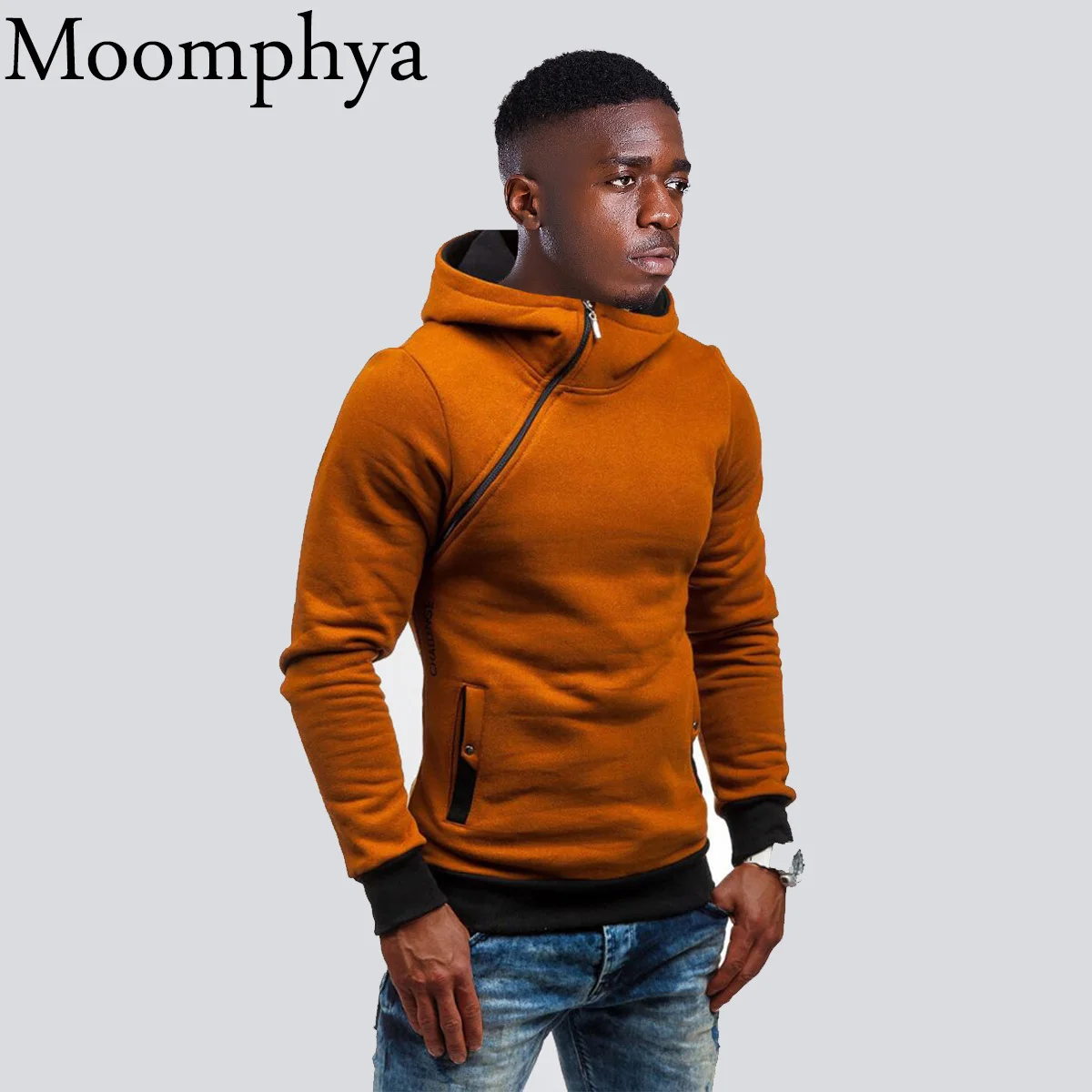 

Moomphya 2018 Fashion Hoodies Hoodies Sweatshrit Hip Hop Mens Solid hooded zipper Hoodie Sweatshirt Slim Fit Men Hoody Pullovers