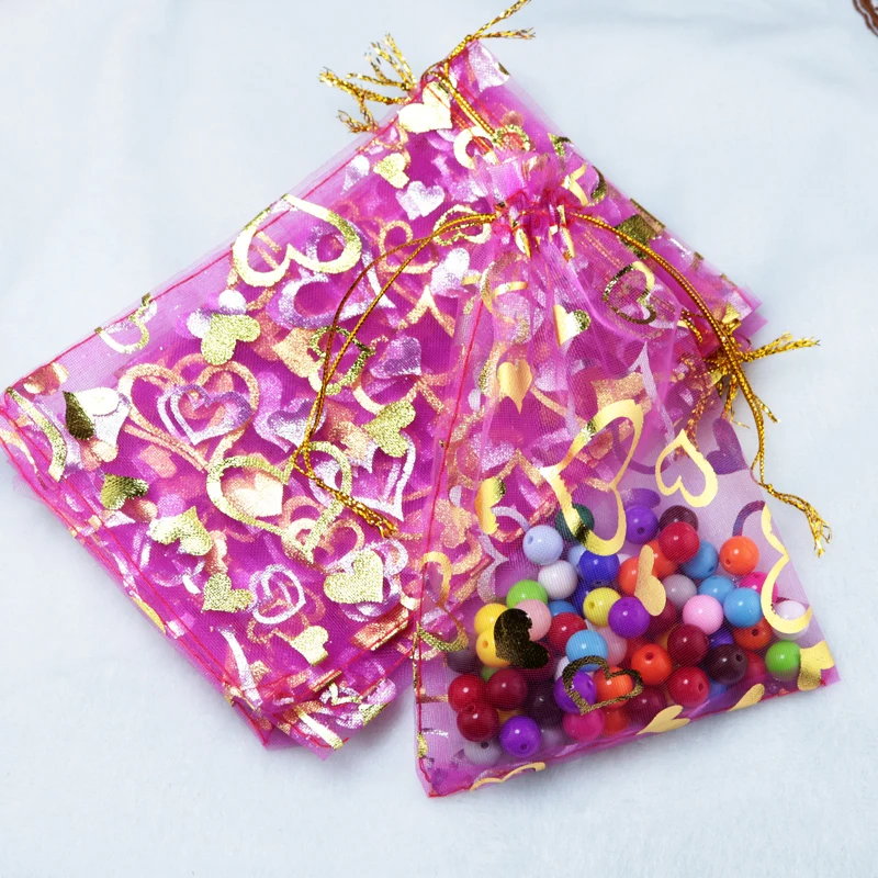 Оптовая продажа 100 шт. ярко розовая сумка для ювелирных изделий 17x23 см Сумка из