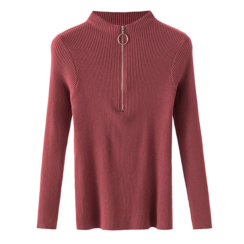 gkfnmt Casual Zipper Sweater Women Half Turtleneck Solid Autumn Female Knitted Pullovers long Sleeve Chic Soft Jumper | Женская одежда