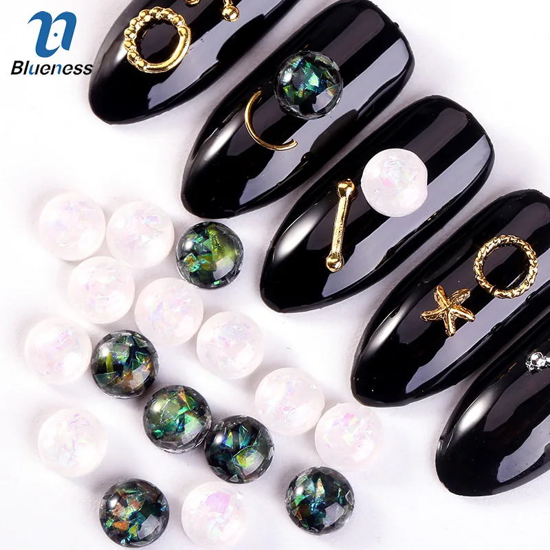 Blueness 20Pcs/lot Glitter Round Marble Stones Design Nails Art Decorations Accessories Rhinestones Glass Studs For Manicure DIY|nail art