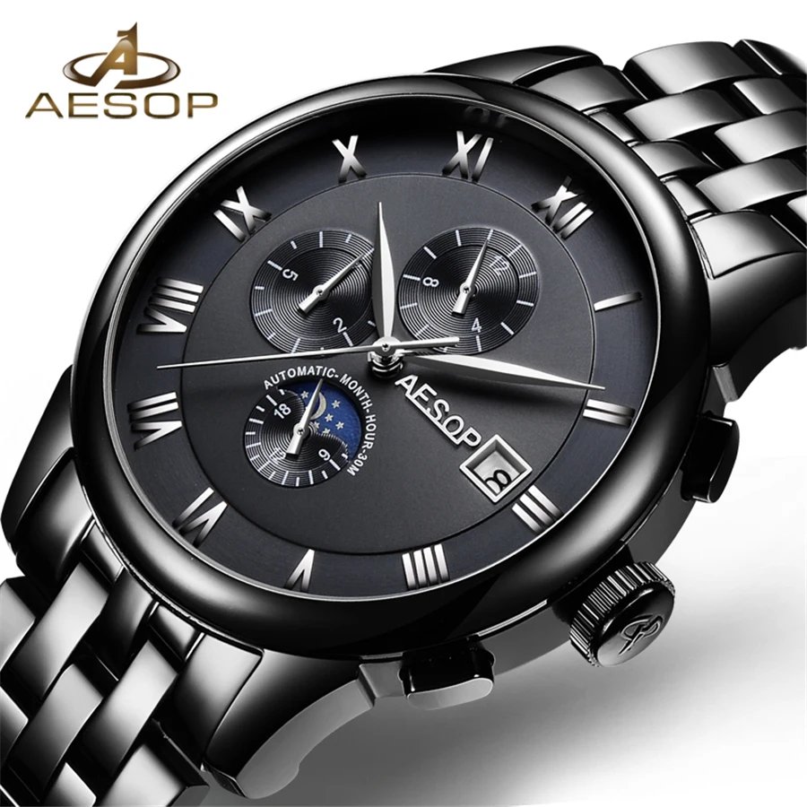 

Relogio Automatico Masculino Top Brand AESOP Mechanical Watches Men Sport Business Fashion Casual Black Clock Waterproof Hour