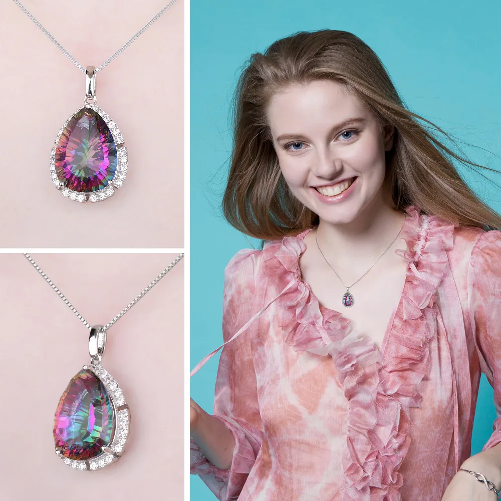 12ct Genuine Mystic Rainbow Fire Topaz and 45cm Silver Chain Necklace Fine Jewelry Fashion Women New Brand 2018 Hot | Украшения и
